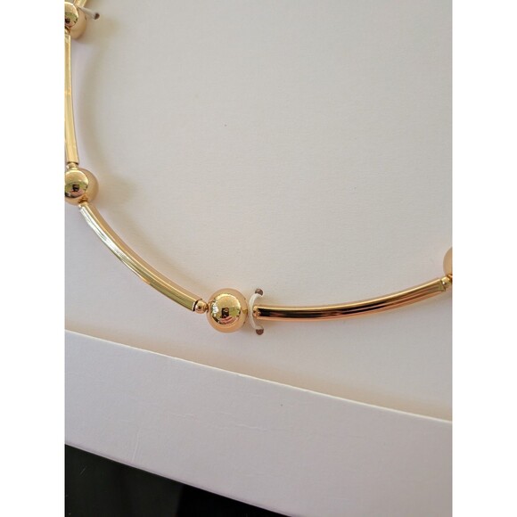Zara Necklace Women SS25 18" Golden Metal Curved Tube Bead Stations Minimalist - Picture 4 of 9